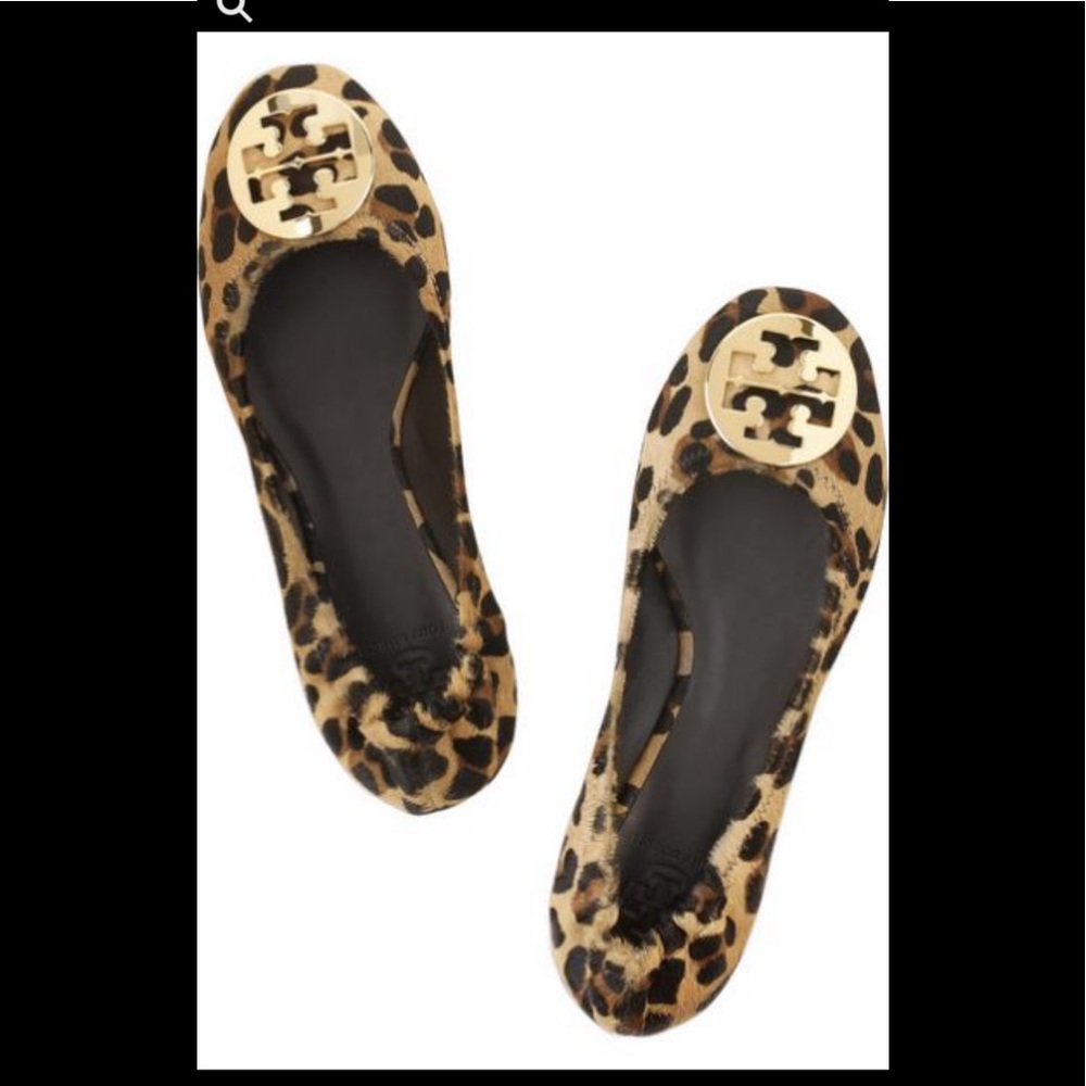 Tory Burch Leopard Print Flats with Gold Logo
